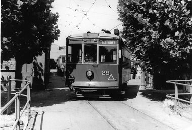 SECV Bendigo Birney tram No. 29 leaving the depot