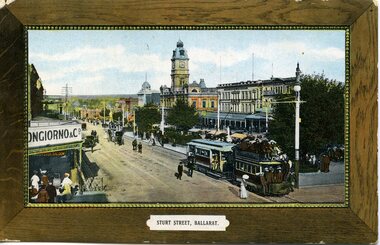 Postcard, ESCo tram just past the intersection of Doveton St. and Sturt St, c1906