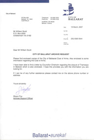 Document - Letter/s, City of Ballarat, 19/03/2007 12:00:00 AM