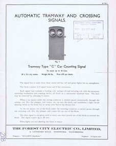 Pamphlet, The Forest City Electric Co. Limited England, "Automatic Tramway and Crossing Signals", c1948
