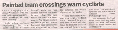 Newspaper, The Courier Ballarat, "Painted tram crossings warn cyclists", 19/12/2009 12:00:00 AM