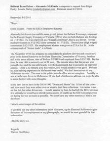 Document - Letter/s, Ballarat Tramway Museum (BTM), 8/01/2010 12:00:00 AM