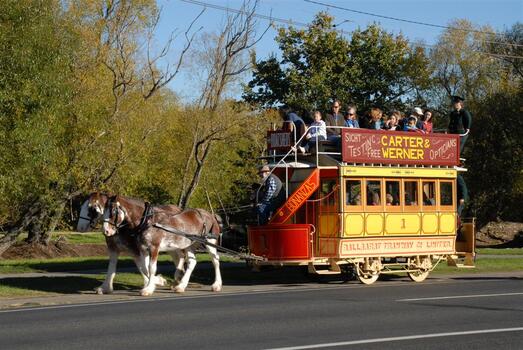 Museum horse tram operating 