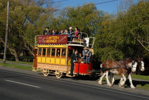 Museum horse tram operating 