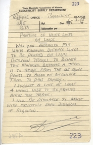 Document - Handwritten Notes, State Electricity Commission of Victoria (SECV), “Painting of White Lines on Loops”, 1/03/1955 12:00:00 AM