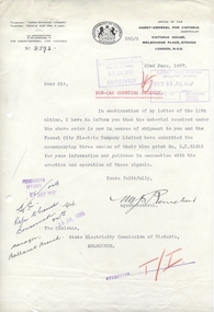 Document - Letter/s, Forest City Electric Company and  Victorian Agent General London, "State Electricity Commission of Victoria Type B Non-car counting signals", Jun. 1936