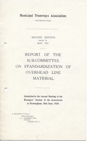 Document - Report, Municipal Tramways Association, "Report of the Sub-Committee on Standardization of Overhead Line Material", Jun. 2020