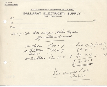 Document - Form/s, State Electricity Commission of Victoria (SECV), SEC Memo, c1939