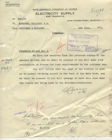 Document - Letter/s, State Electricity Commission of Victoria (SECV), "Tramways By-Law No. 1", Jun. 1937