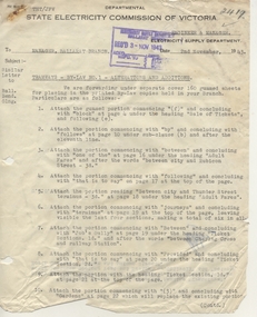 Document - Letter/s, State Electricity Commission of Victoria (SECV), "Tramways By-Law No. 1 - Alterations and Additions, Nov. 1943
