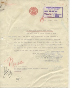 document - Correspondence, City of Ballaarat, "Re Openings across Tram Tracks", Mar. 1937