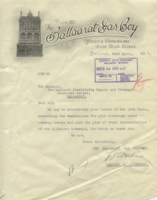 Document - Letter/s, State Electricity Commission of Victoria (SEC), Ballaarat Gas Co, Apr. 1937