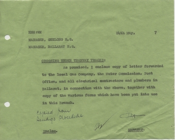 Document - Letter/s, State Electricity Commission of Victoria (SECV), "Crossing Under Tramway Tracks", May. 1937