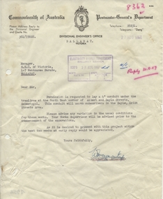 Document - Letter/s, State Electricity Commission of Victoria (SECV), "Crossing Under Tramway Tracks", Aug. 1957