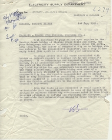 Document - Letter/s, State Electricity Commission of Victoria (SECV), "Tramways - Tracks over bridges, culverts etc.", Aug. 1957