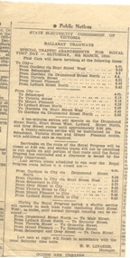 Newspaper, The Courier Ballarat, "Public Notice - Royal visit day", Mar. 1954