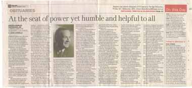 Newspaper, Anne Latreille, "At the seat of power yet humble and helpful to all", 27/10/2011 12:00:00 AM