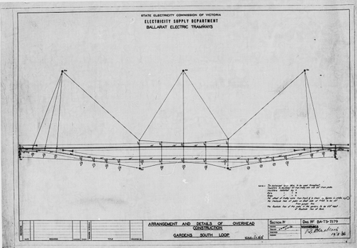 "Arrangement and Details of Overhead Construction - Gardens South Loop" - from microfilm