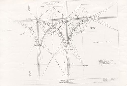"Overhead Reconstruction Intersection of Sturt & Drummond Streets during reconstruction."