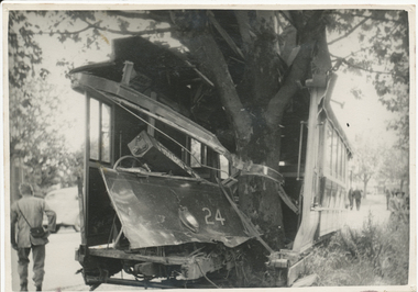 Photograph of tram 24 after a derailment