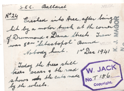 Wal Jack notes on rear of print