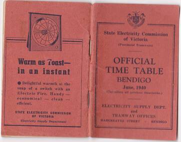 "Official Timetable Bendigo June 1940"