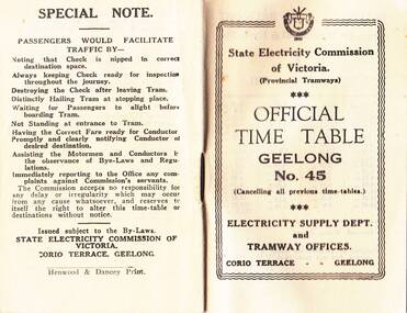 Photograph - Digital image, State Electricity Commission of Victoria (SECV), "Official Timetable Geelong No. 45"