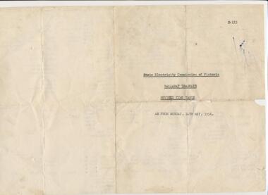 Ephemera - Timetable, State Electricity Commission of Victoria (SECV), "Ballarat Tramways - Revised Time Table as from Monday 14th May, 1956", May. 1956