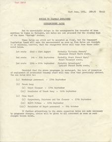 Administrative record - Memorandum, State Electricity Commission of Victoria (SEC), "Notice to Tramway Employees - Retrenchment Dates", 21/06/1971 12:00:00 AM