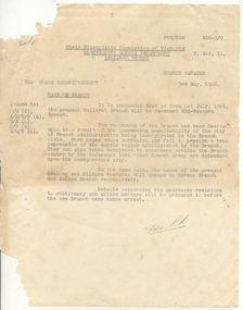 Administrative record - Memorandum, State Electricity Commission of Victoria (SECV), "Name of Branch", 3/05/1966 12:00:00 AM