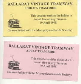 Ephemera - Ticket, Ballarat Tramway Museum (BTM), Mucopolysaccharide Society, Apr. 1998