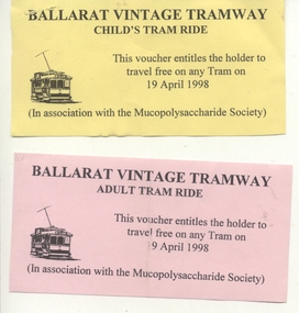 Ephemera - Ticket, Ballarat Tramway Museum (BTM), Mucopolysaccharide Society, Apr. 1998