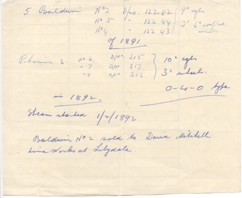 Document - Handwritten Notes, Wal Jack, Bendigo steam trams, 1940's