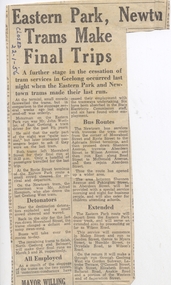 Newspaper, Geelong Advertiser, "Eastern Park, Newtown, Trams Make Final Trips", 23/01/1956 12:00:00 AM