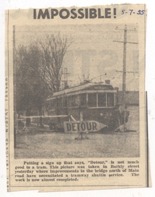 Newspaper, The Courier Ballarat, "Bridge Work Cuts  Tram Line", "Impossible", Jun. 1955