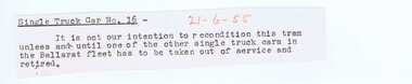 Document - Tramcar Record - SEC No. 16, Wal Jack, 1950's