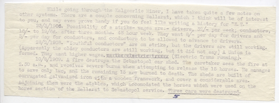 typed Extracts from Kalgoorlie Miner re Ballarat Trams