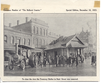 Newspaper, The Courier Ballarat, Removing the tramway shelter - Sturt St, 18/12/1923 12:00:00 AM