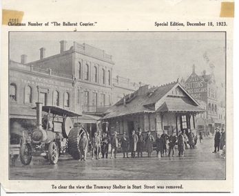 Newspaper, The Courier Ballarat, Removing the tramway shelter - Sturt St, 18/12/1923