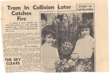 Newspaper, The Courier Ballarat, "Tram in Collision later Catches Fire", 16/03/1963 12:00:00 AM