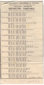 Newspaper, The Courier Ballarat, "Restricted Timetable", 29/08/1963 12:00:00 AM