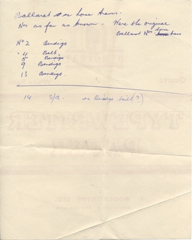 Personal Papers - notes regarding disposal of Ballarat horse trams