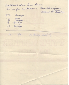 Personal Papers - notes regarding disposal of Ballarat horse trams