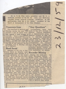 Newspaper, The Courier Ballarat, "Tramways Loss", c1959