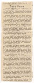 Newspaper, The Courier Ballarat, "Trams Future", 22/02/1957 12:00:00 AM