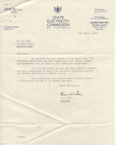 Document - Letter/s, State Electricity Commission of Victoria (SECV), 13/04/1956 12:00:00 AM