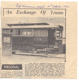 Newspaper, The Courier Ballarat, "An Exchange of Trams", 5/10/1960 12:00:00 AM