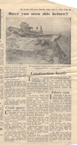 Newspaper, Adelaide Advertiser, "Have you seen this before?", "Rail Crash heroism", Apr. 1955