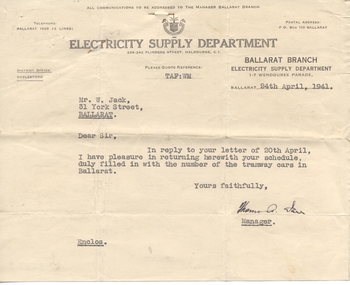 Document - Letter/s, State Electricity Commission of Victoria (SECV), 24/04/1941 12:00:00 AM