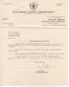 Document - Letter/s, State Electricity Commission of Victoria (SECV), 1/09/1943 12:00:00 AM
